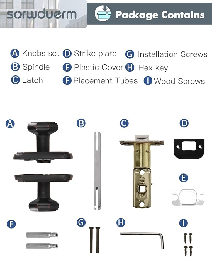 1 Pack Oil Rubbed Bronze Knobs Passage Door Knobs Interior Door Knob for Hall and Closet,Zinc Alloy