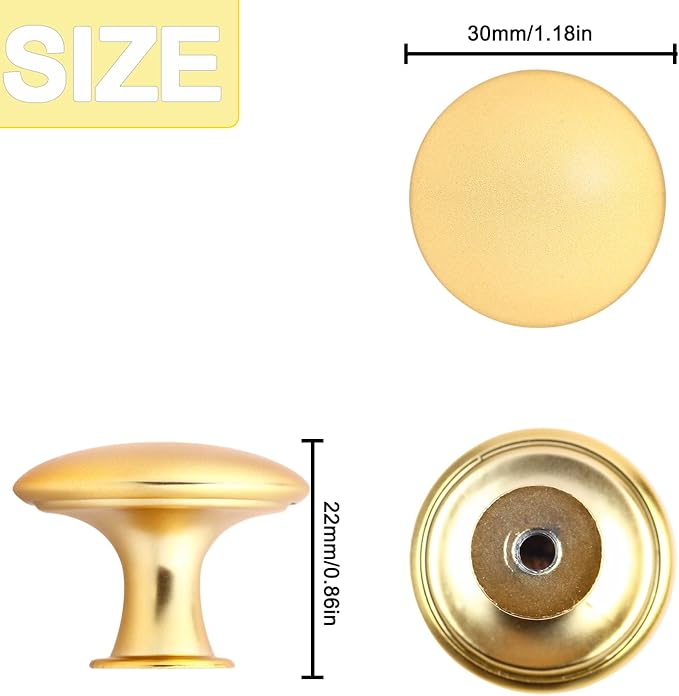 10 Pack Golden Plated Round Shining Kitchen Cabinet Knobs Cupboard Door Knobs Drawer Handle Pulls Dresser Knobs with 10 Pcs Screws for Bathroom Drawer Door Hardware