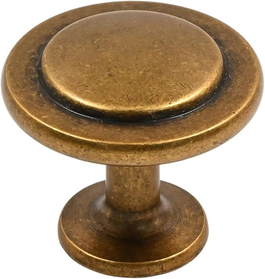 Alzassbg 10 Pack Antique Brass Cabinet Knobs, 1-1/4 Inch Diameter Round Kitchen Knobs for Cabinets and Drawers AL6012AE