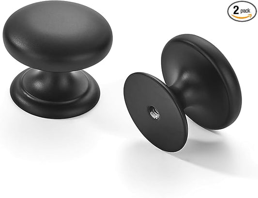 khtumeware 2 Pack 1-1/2 inch Bifold Closet Door Knobs Matte Black Cabinet Knobs Made of Zinc Alloy Suitable for Kitchen Cabinets/Bathroom Cabinets/Bedroom Furniture Includes Installation Screws