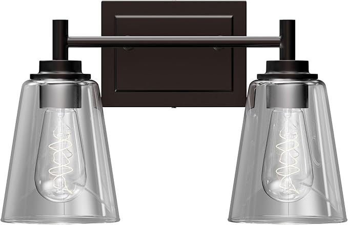 LEDMyplace 2-Lights Bathroom Vanity Light Over Mirror, Modern Wall Lights for Living Room, Bedroom, Bedroom Clear Glass Shade Oil Rubbed Bronze Finish Indoor E26 Base Decorative Wall Lamp