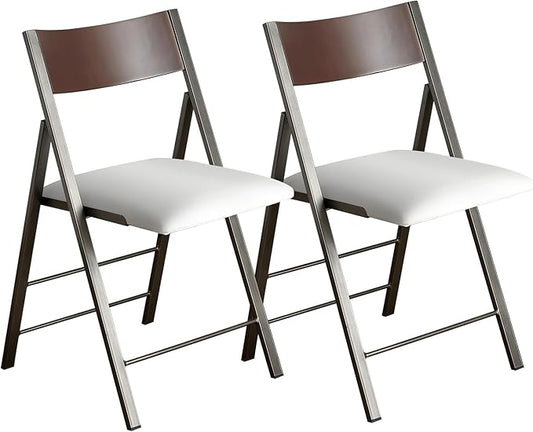 Folding Chairs with Cushion 2 Pack - Heavy Duty Steel Frame Foldable Dining Chairs, Waterproof Leather Indoor Outdoor Padded Chairs for Home, Conference Rooms,Weddings, Events (White)