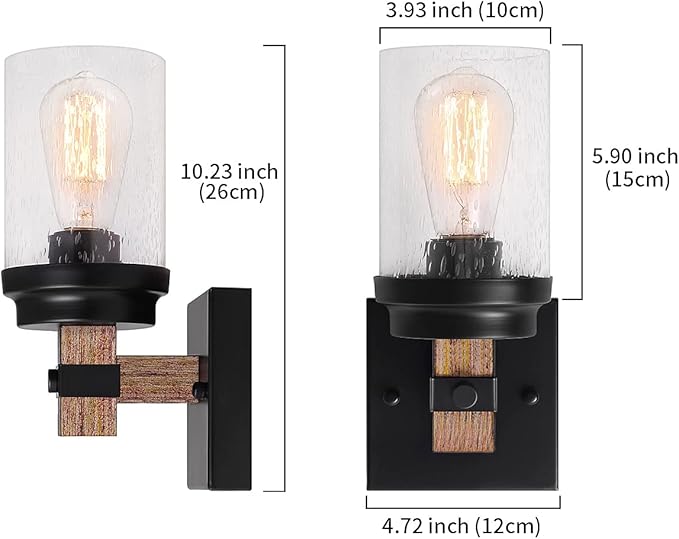 1-Light Rustic Wall Sconces Farmhouse Bathroom Light Fixtures Over Mirror, Handmade Wood Vanity Light Fixtures with Pretty Glass Shade, Wall Sconce for Bathroom Hallway Bedroom