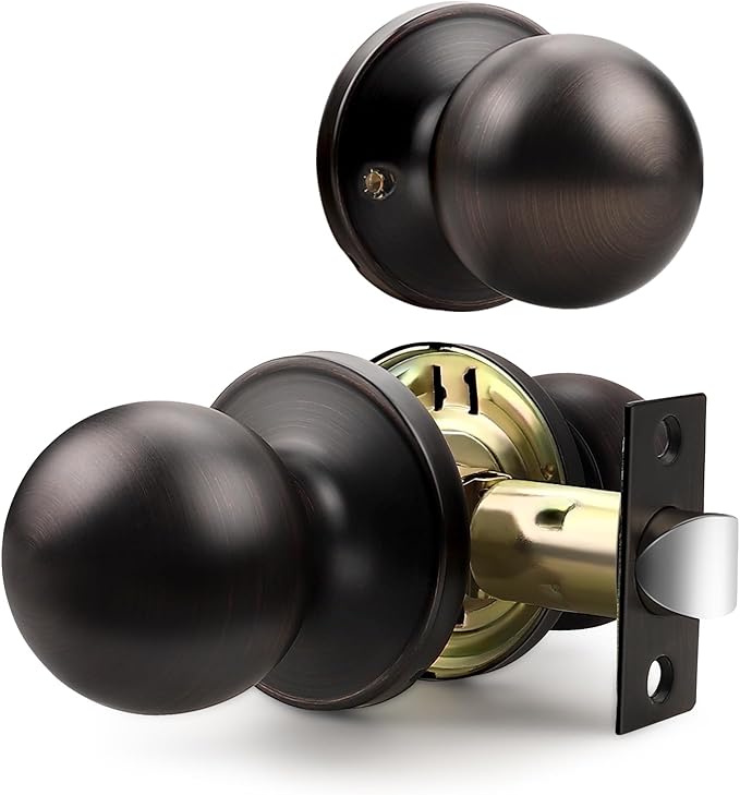1 Pack Door Knobs Interior, Keyless Antique Door Knobs for Closet and Passage, Oil Rubbed Bronze Door Knob, Vintage Round Ball Design and Durable Finish