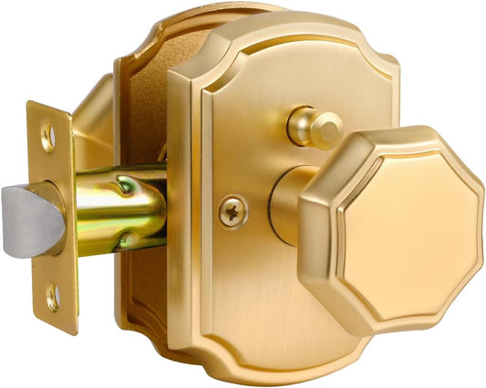 1 Pack Gold Door Knobs Privacy Door Knob Satin Brass Door Knob Interior Brushed Gold Door Knobs for Bedroom and Bathroom,Zinc Alloy