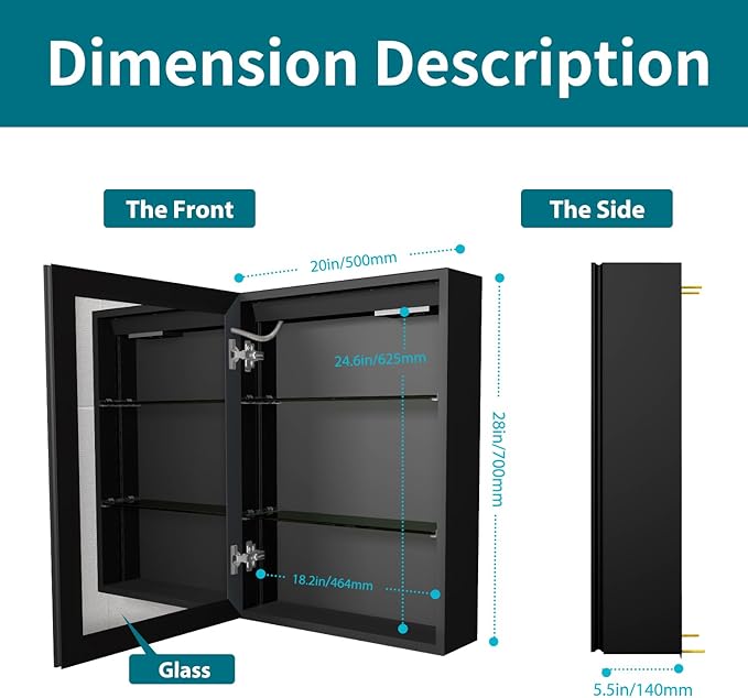 20 x 28 inch Lighted Medicine Cabinet with Mirror, LED Bathroom Cabinet with Anti-Fog, Dimmable 3 Colors Front & Bottom Light, Buit-in Sockets & USBs, 2 Shelves, Plug-in or Hardwired