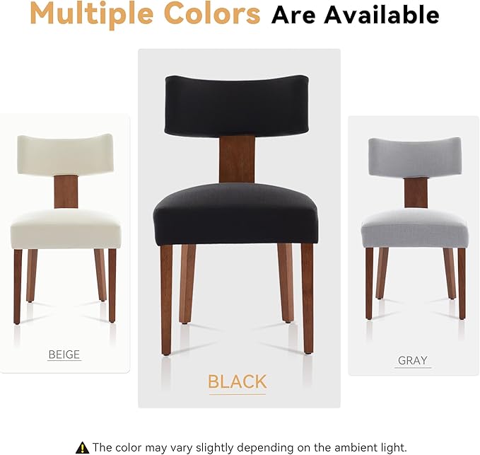 FOXHUNTER Upholstered Dining Chairs Set of 4, Modern Wooden Armless Kitchen Chairs with Curved Backrest, Mid-Century Farmhouse Dining Side Chairs, Linen Black