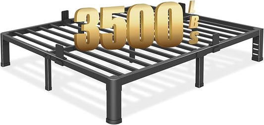 10 inch Queen Bed Frame with Round Corner Legs and Headboard Hole Mattress Slide Stopper Low Profile Heavy Duty Metal Platform,Steel Slats Support,No Box Spring Needed,Easy Assembly,Noise Free