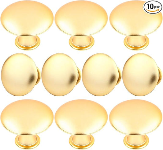 10 Pack Golden Plated Round Shining Kitchen Cabinet Knobs Cupboard Door Knobs Drawer Handle Pulls Dresser Knobs with 10 Pcs Screws for Bathroom Drawer Door Hardware