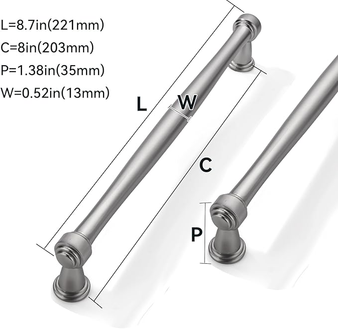 10 Pack 8inch(203mm) Center to Center Brushed Satin Nickel Cabinet Pulls Handles for Cabinets Cupboard Solid Heavy Duty Drawer Handles Dressers Kitchens bedrooms