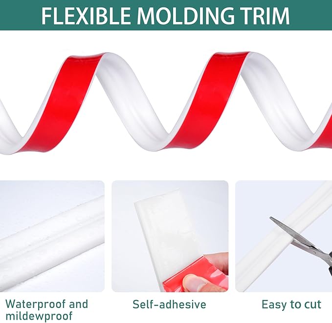 10 Ft x 1.1'' Peel and Stick Wall Molding Trim,Chair Rail Wainscoting Panel,Self-Adhesive Flexible Molding Trim for Home Decoration & Wall Protection(White)