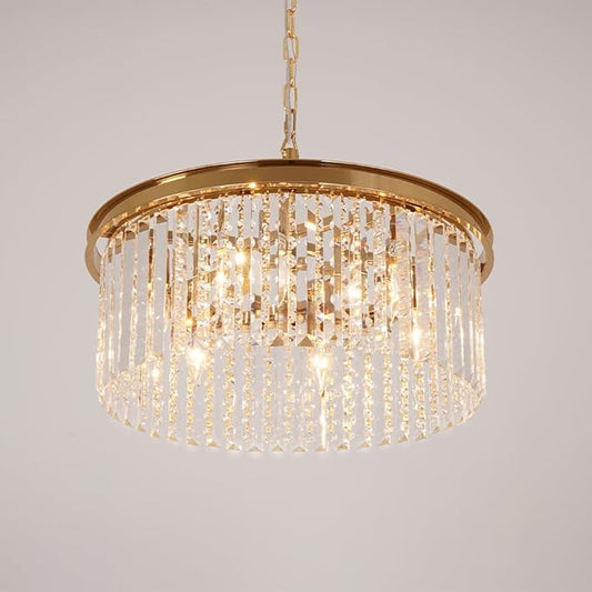 Modern Gold Crystal Chandelier, 20'' Small Pendant Light Fixture for Dining Room, Foyer, Entryway, Kitchen, Hallway Lighting
