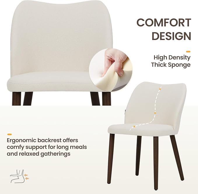 Wooden Dining Chairs Set of 4, Upholstered Kitchen Dining Room Chair, Modern Fabric Farmhouse Dinner Chair for Restaurant & Cafe, Beige