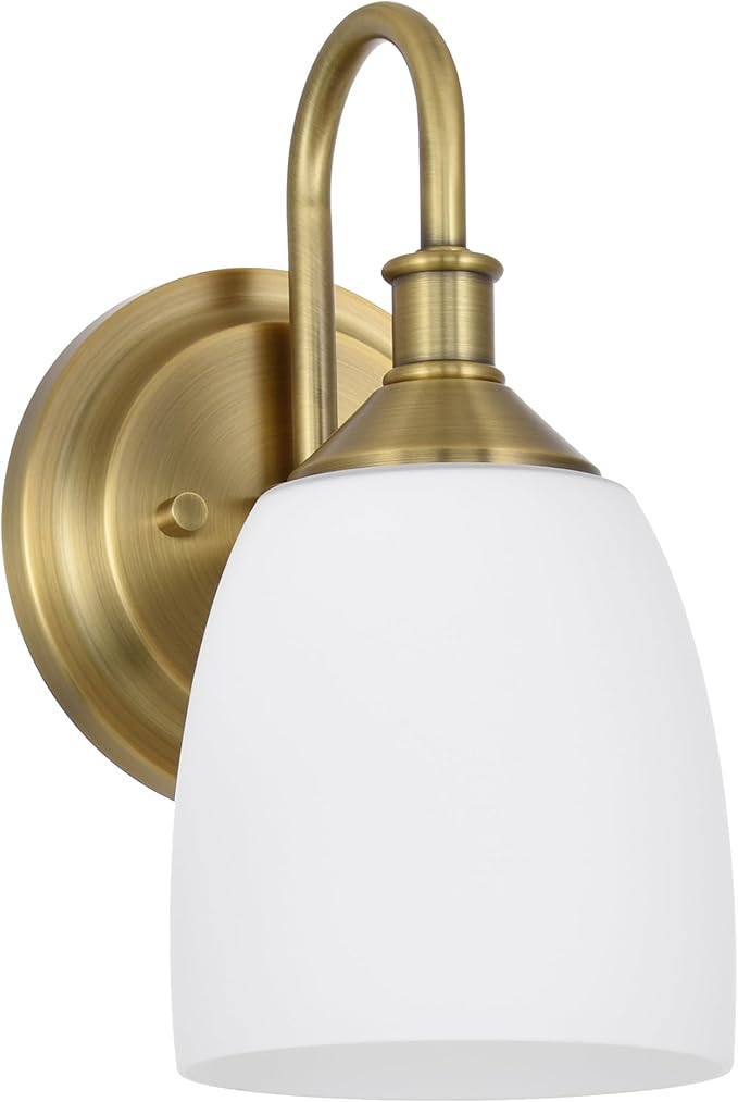 Brass Wall Sconces, Vintage 1 Light Sconce, Wall Light with Opal Glass for Entrance Bedroom Bathroom Living Room & Hallway, Champagne Bronze