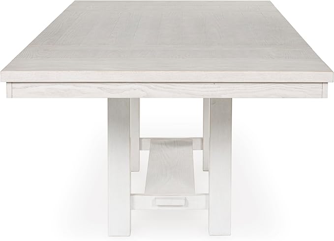Signature Design by Ashley Robbinsdale Casual Removable Center Leaf Dining Extension Table with Trestle Base, Wood, Ash Veneer, Tabletop with Planked Effect, 2 Removable Center Leaves, Seats 8, White