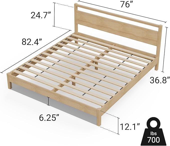 LIFEMENT Signature Wood Platform Bed Frame with Headboard, Essential, Noise Free, Under Bed Storage, No Box Spring Needed, Easy Assembly (Natural, King (U.S. Standard))