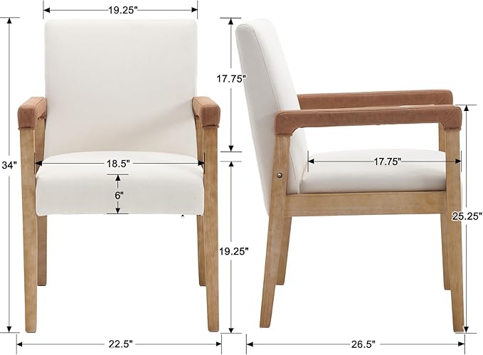 Mid Century Modern Dining Chairs Set of 4 Linen Fabric Upholstered Kitchen Chairs Comfy Accent Side Chairs with Solid Wood Frame Armchair for Living Room, Ivory
