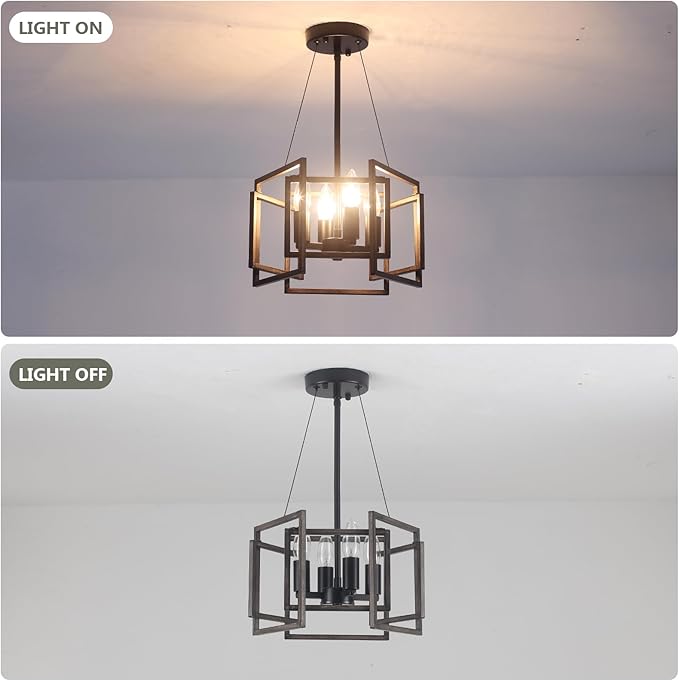 Small Farmhouse Chandelier,4-E12 Base Light Fixture,Imitation Wood Grain Chandeliers for Dining Room,Pendant Light Fixtures for Kitchen/Foyer/Living Room/Entryway/Hallway/Bedroom
