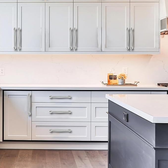 10 Pack 6-1/4 Inch(160mm) Center to Center Vibrant Polished Nickel Cabinet Pulls Handles for Cabinets Cupboard Solid Heavy Duty Drawer Handles Dressers Kitchens bedrooms