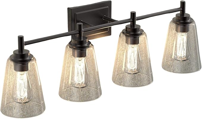LEDMyplace 4-Lights Bathroom Vanity Light Over Mirror, Modern Wall Lights for Living Room, Bedroom Clear Glass Shade Oil Rubbed Bronze Finish Indoor E26 Base Decorative Wall Lamp