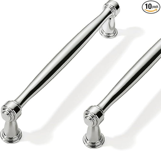 10 Pack 6-1/4 Inch(160mm) Center to Center Vibrant Polished Nickel Cabinet Pulls Handles for Cabinets Cupboard Solid Heavy Duty Drawer Handles Dressers Kitchens bedrooms