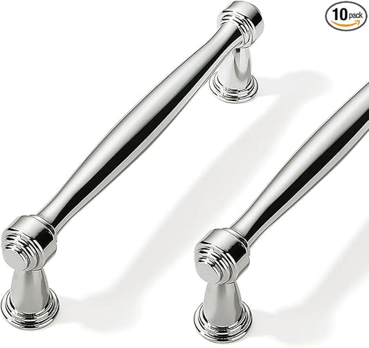 10 Pack 3-3/4inch(96mm) Center to Center Vibrant Polished Nickel Cabinet Pulls Handles for Cabinets Cupboard Solid Heavy Duty Drawer Handles Dressers Kitchens bedrooms