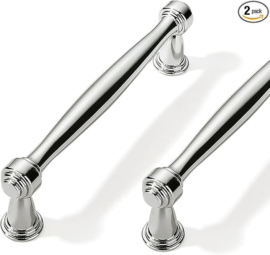2 Pack 3-3/4inch(96mm) Center to Center Vibrant Polished Nickel Cabinet Pulls Handles for Cabinets Cupboard Solid Heavy Duty Drawer Handles Dressers Kitchens bedrooms