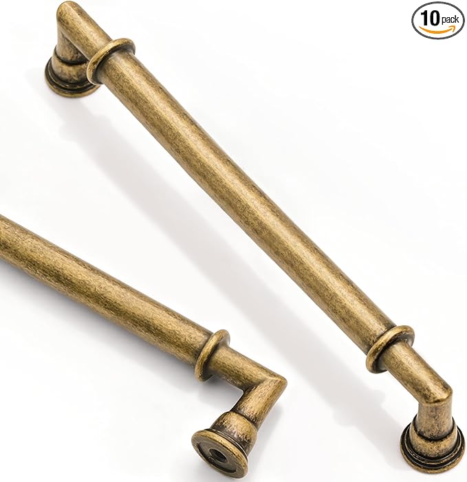 Asidrama 10 Pack 10 Inch(254mm) Brushed Antique Brass Kitchen Cabinet Handles, Cabinet Pulls Kitchen Cabinet Hardware for Cupboard Drawer Pulls 2281