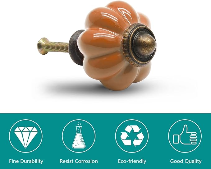 4pcs Rust Orange Vintage Ceramic Cabinet Knobs, Dresser Knobs with Mounting Screws