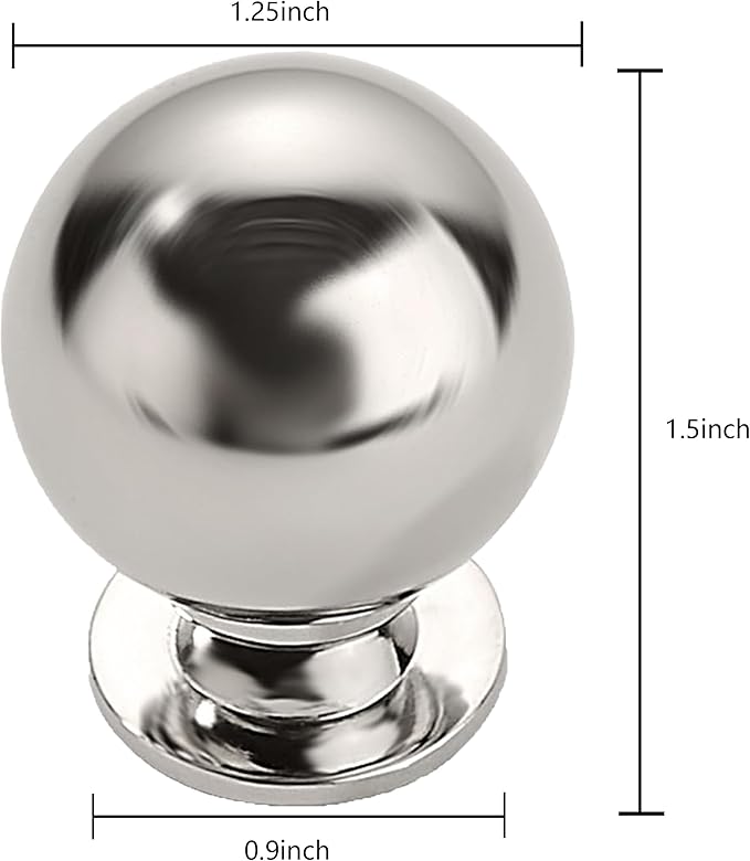 khtmeware 2 Pack 1-1/4 Inch Soild Polished Nickel Cabinet Knobs Bi-Fold Door Knobs Large Heavy Duty Ball Kitchen Cabinet Hardware Drawer Knobs Pulls for Drawers.
