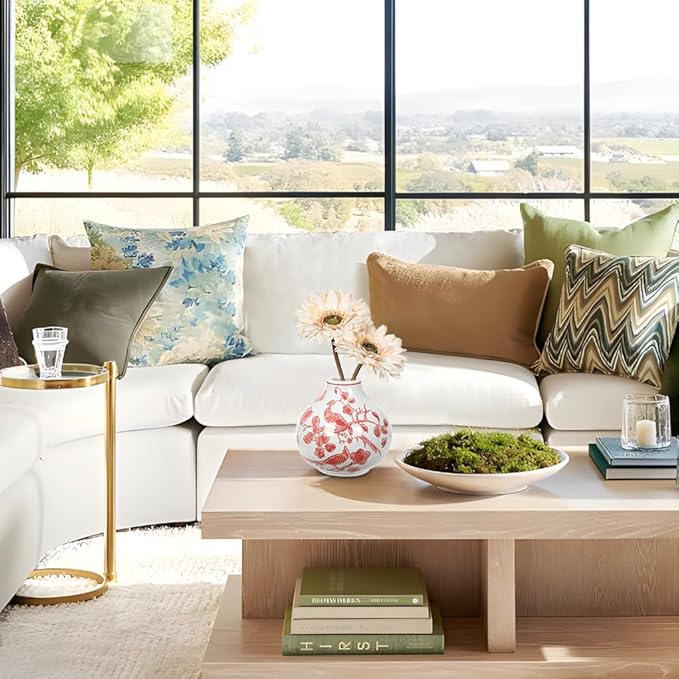 Hollyone Pink Vase Porcelain Vases Small Chinoiserie Decor Vase Classic Ceramic Gifts Chinese Flower Vases for Bedroom Living Room Console Table Accent Shelf Tabletop Decor