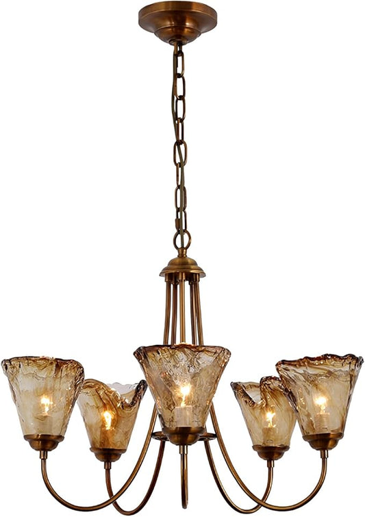 KCO Lighting Copper Chandelier Vintage Brass Pendant Light 5 Light Floral Sputnik Chandelier Rustic Gold Chandeliers for Dining Room Entryway Kitchen Island