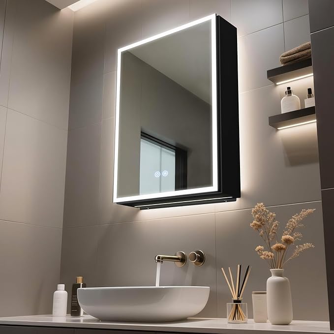 20 x 28 inch Lighted Medicine Cabinet with Mirror, LED Bathroom Cabinet with Anti-Fog, Dimmable 3 Colors Front & Bottom Light, Buit-in Sockets & USBs, 2 Shelves, Plug-in or Hardwired