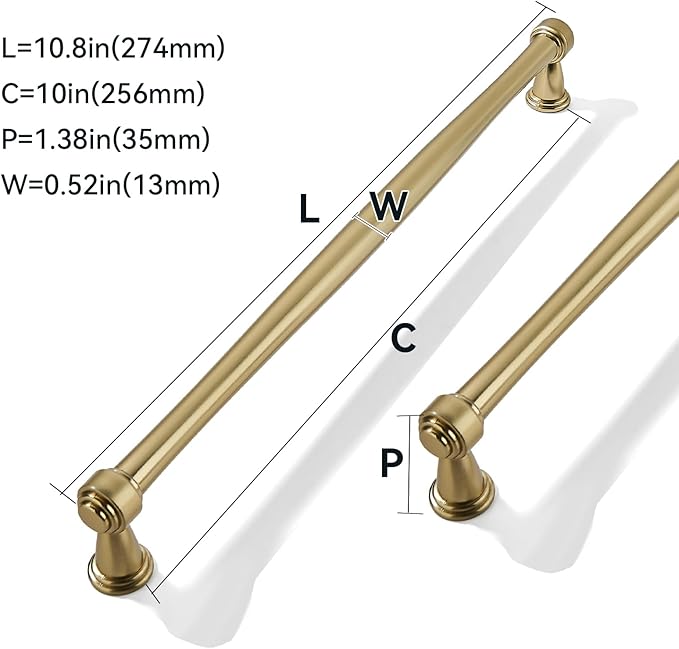 5 Pack 10inch(256mm) Center to Center Champagne Bronze Cabinet Pulls Champagne Brass Handles for Cabinets Cupboard Solid Heavy Duty Drawer Handles Dressers Kitchens bedrooms