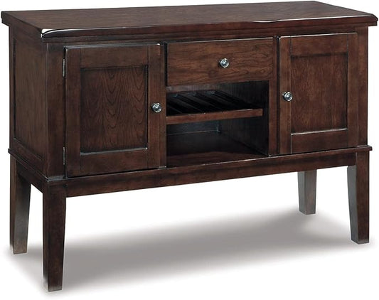Signature Design by Ashley Haddigan Casual Traditional Dining Room Buffet Cabinet with Wine Rack, Adjustable Shelf, 1 Drawer, Wood, 54" Wide, Dark Brown