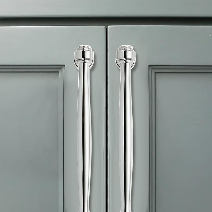 2 Pack 8inch(203mm) Center to Center Vibrant Polished Nickel Cabinet Pulls Handles for Cabinets Cupboard Solid Heavy Duty Drawer Handles Dressers Kitchens bedrooms