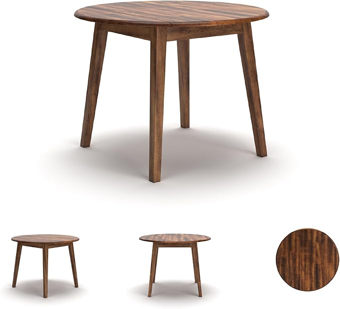 Signature Design by Ashley Berringer Dining Room Round Drop Leaf Table, Rustic Design, Seats 4, Hinged Extension Leaves, Small Space Solution, 42" W x 42" D x 30.63" H, Rustic Brown