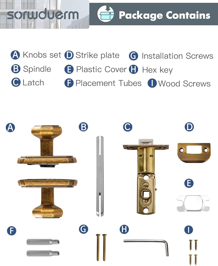 1 Pack Antique Brass Door Knob Passage Door Knobs Interior Door Knob for Hall and Closet,Zinc Alloy