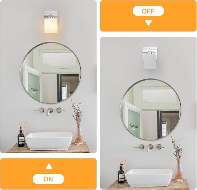 1 Light Modern Bathroom Light Fixtures Over Mirror, Chrome Vanity Lights for Bathroom Wall Sconces with Milky White Glass Shades, E26 Socket (Bulbs Not Included)