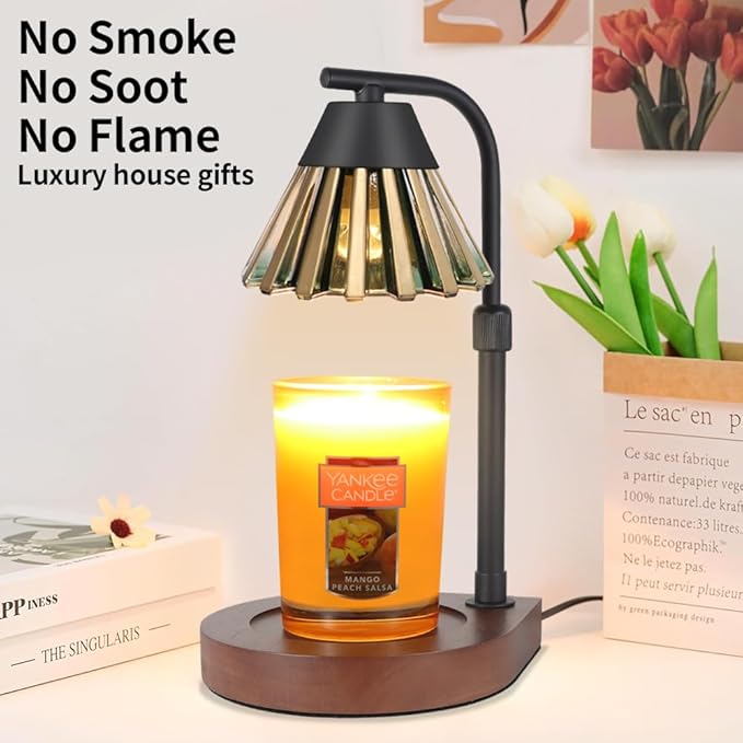 Dimmer Candle Warmer Lamp with Timer, Adjustable Height Farmhouse Electric Wax Melt for Jar Candles, Home Decor Thanksgiving Christmas Day Gifts for Grandma Mom Women (Golden Green)