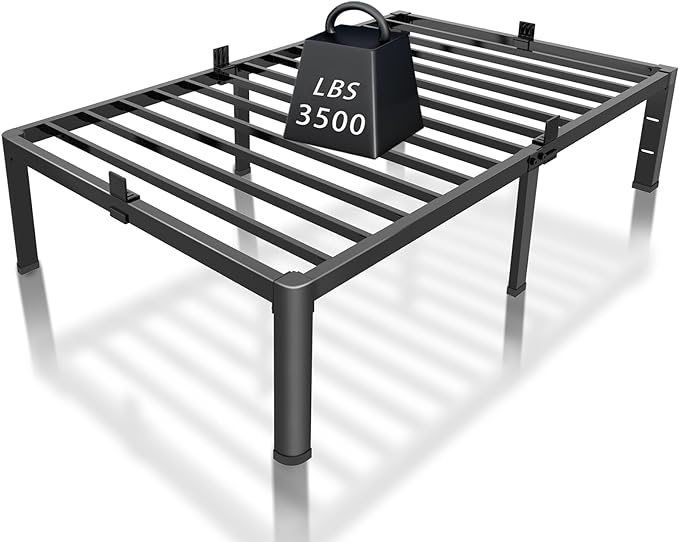 ROIL 14 inch Twin XL Bed Frames with Headboard Hole and Round Corner Legs Mattress Retainers 3500LBS Heavy Duty Steel Slats No Box Spring Needed Platform Noise-Free Underneath Storage