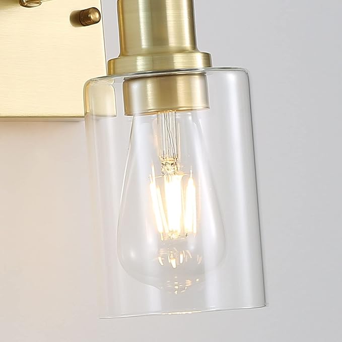 1-Lights Gold Bathroom Light Fixture, Brushed Brass Vanity Light with Clear Glass Shade, Modern Bath Wall Lights for Living Room, Hallway, Bedroom