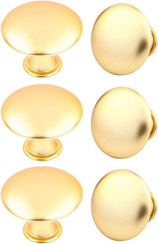 6 Pack Golden Plated Round Shining Kitchen Cabinet Knobs Cupboard Door Knobs Drawer Handle Pulls Dresser Knobs with 6 Pcs Screws for Bathroom Drawer Door Hardware