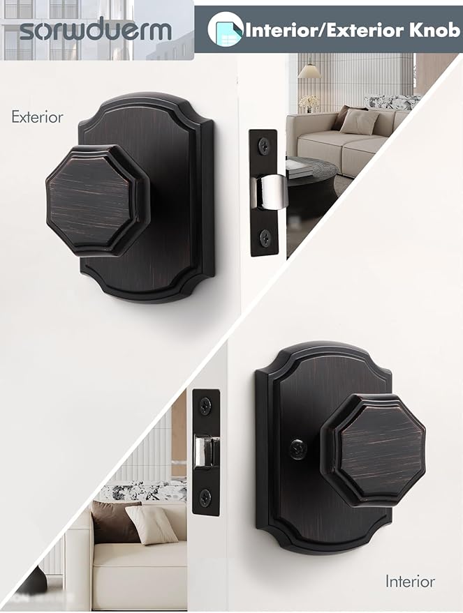 1 Pack Oil Rubbed Bronze Knobs Passage Door Knobs Interior Door Knob for Hall and Closet,Zinc Alloy