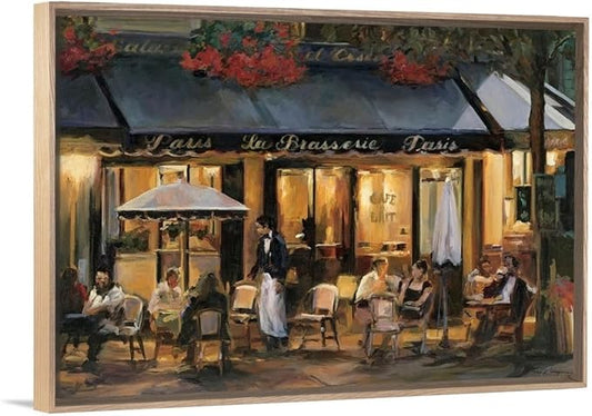 CANVAS ON DEMAND La Brasserie Natural Wood Float Framed Canvas Wall Art Print by Marilyn Hageman, Traditional, Home Decor, Street Scene, Nature Artwork, 24" x16in
