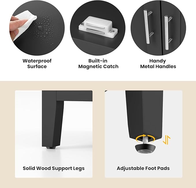 LOKO Buffet Cabinet with Storage, Freestanding Kitchen Cabinet with Adjustable Shelf, Storage Sideboard Console Table, 45 x 20 x 36 inches (Black)