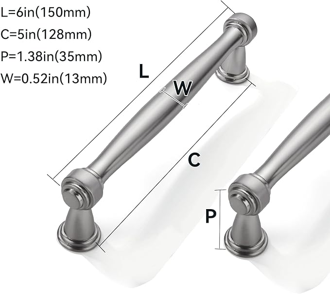 2 Pack 5inch(128mm) Center to Center Brushed Satin Nickel Cabinet Pulls Handles for Cabinets Cupboard Solid Heavy Duty Drawer Handles Dressers Kitchens bedrooms