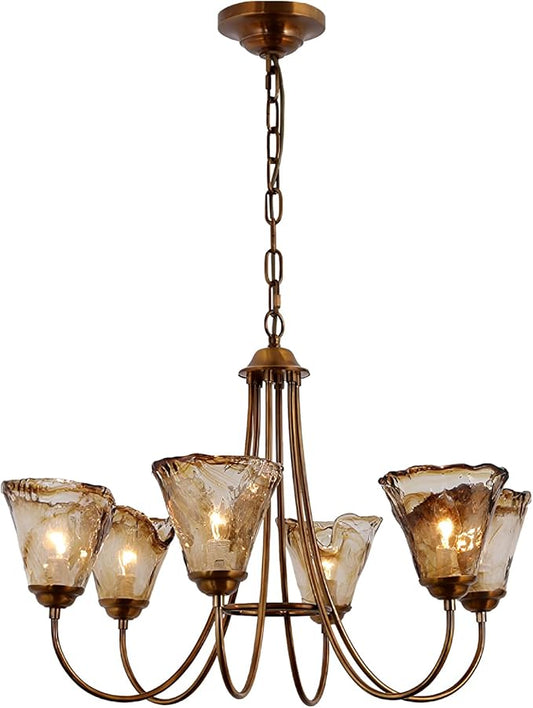 KCO Vintage Antique Brass Chandelier Flower Chandelier Copper Pendant Lighting Mid Century Retro Chandeliers Modern Dining Room Light Fixture Over Table