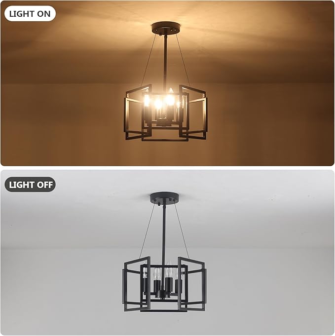ANKYLHUA Small Black Chandelier,4-E12 Base Light Fixture,Geometric Chandeliers for Dining Room Metal Industrial Kitchen Light Fixtures for Foyer/Living Room/Entryway/Hallway/Bedroom