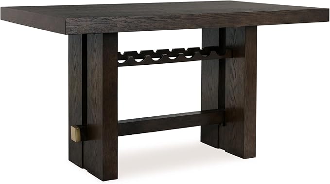 Signature Design by Ashley Burkhaus Contemporary Counter Height Dining Table with Double-Pedestal Base and Wine Rack, Dark Brown